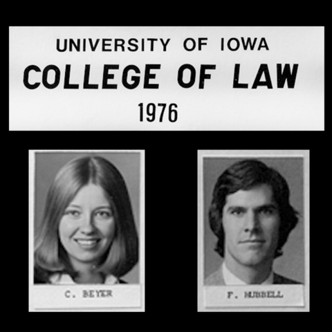Class of 1976 photos of Charlotte Beyer and Fred Hubbell in black and white