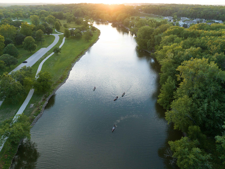 Canoeing the Iowa River at daybreak. 