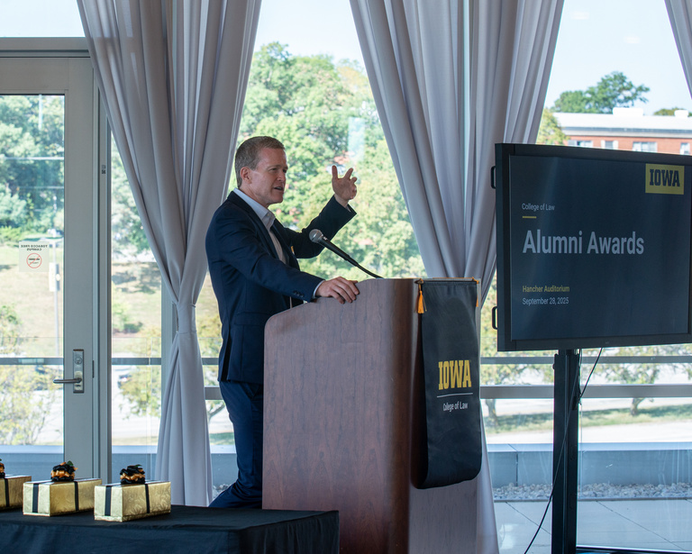 Dean Todd Pettys introduces the alumni awards program
