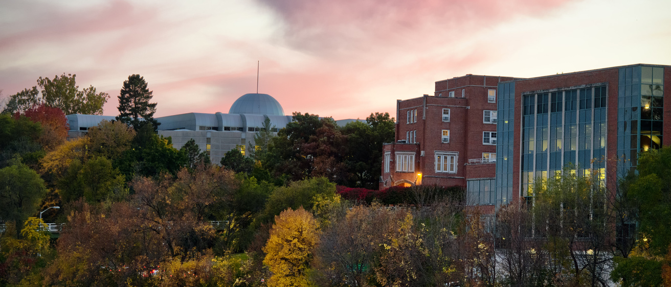 Boyd Law Building during sunset in the fall 