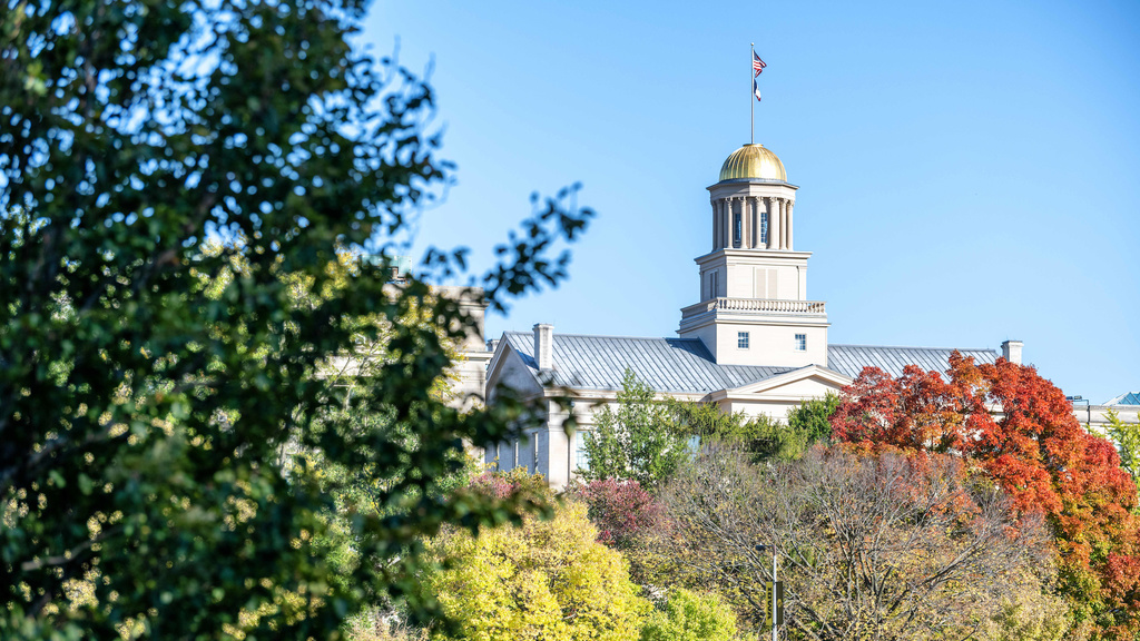 View of University of Iowa Old Capitol Building during the fall 