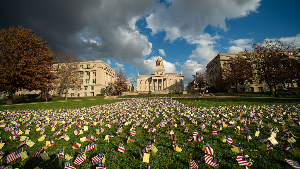 Veterans Day Flags on the Pentacrest representing University of Iowa Veterans - 2021