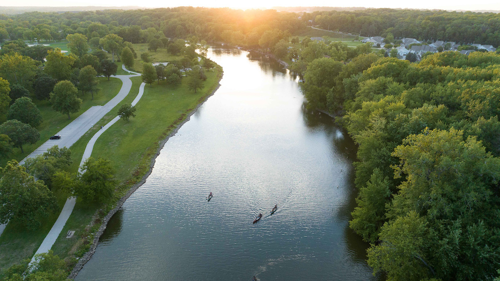 Canoeing the Iowa River at daybreak. 