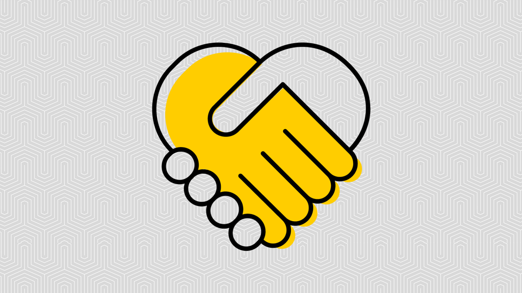 Icon of two holding hands on a gray background.